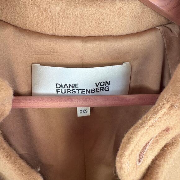 DVF Diane von Furstenburg Lia Wool Coat XXS Camel Tan Peacoat Tie Old Money - Picture 6 of 6